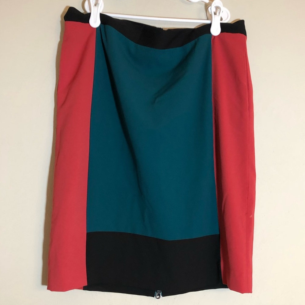 Coral teal color block skirt